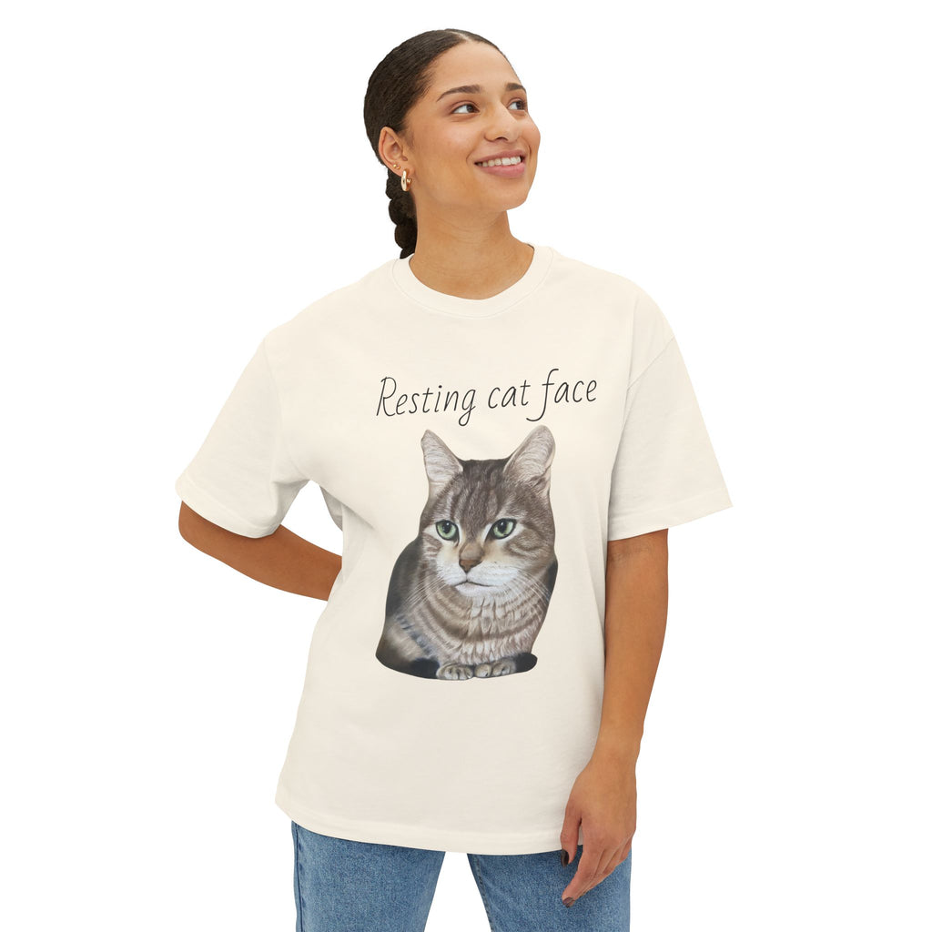 Resting Cat Face Oversized Tee, Unisex Cat Lover Shirt, Funny Pet T-Shirt, Gift for Cat Lovers, Casual Streetwear