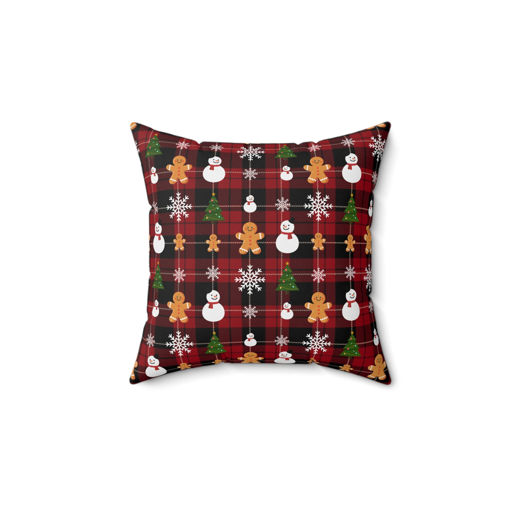 Buffalo Plaid Gingerbread Snowman Pillow | Christmas Throw Pillow