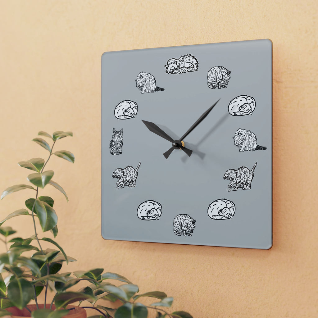 Gray Cat Wall Clock, Whimsical Nursery Decor, Acrylic Clock