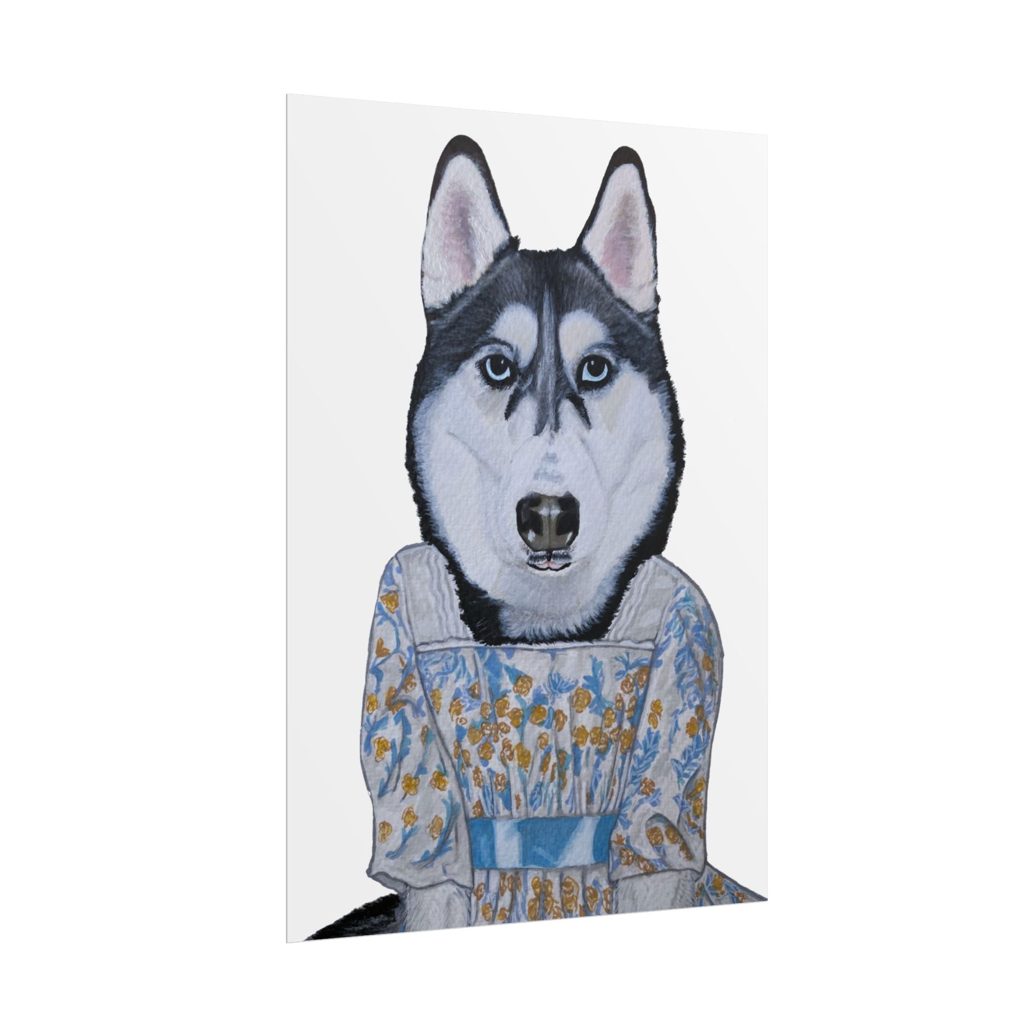 Funny Husky Wearing Jane Austen Style Regency Era-Inspired Dress Wall Poster - White Background