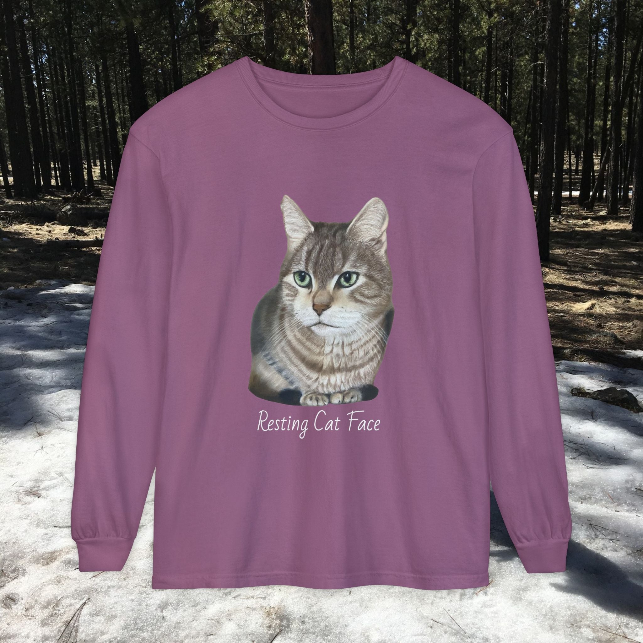 Resting Cat Face Long Sleeve T-Shirt | Soft Unisex Tee, Cat Lover Gift, Cozy Sweatshirt, Animal Lover Apparel, Cute Graphic Tee