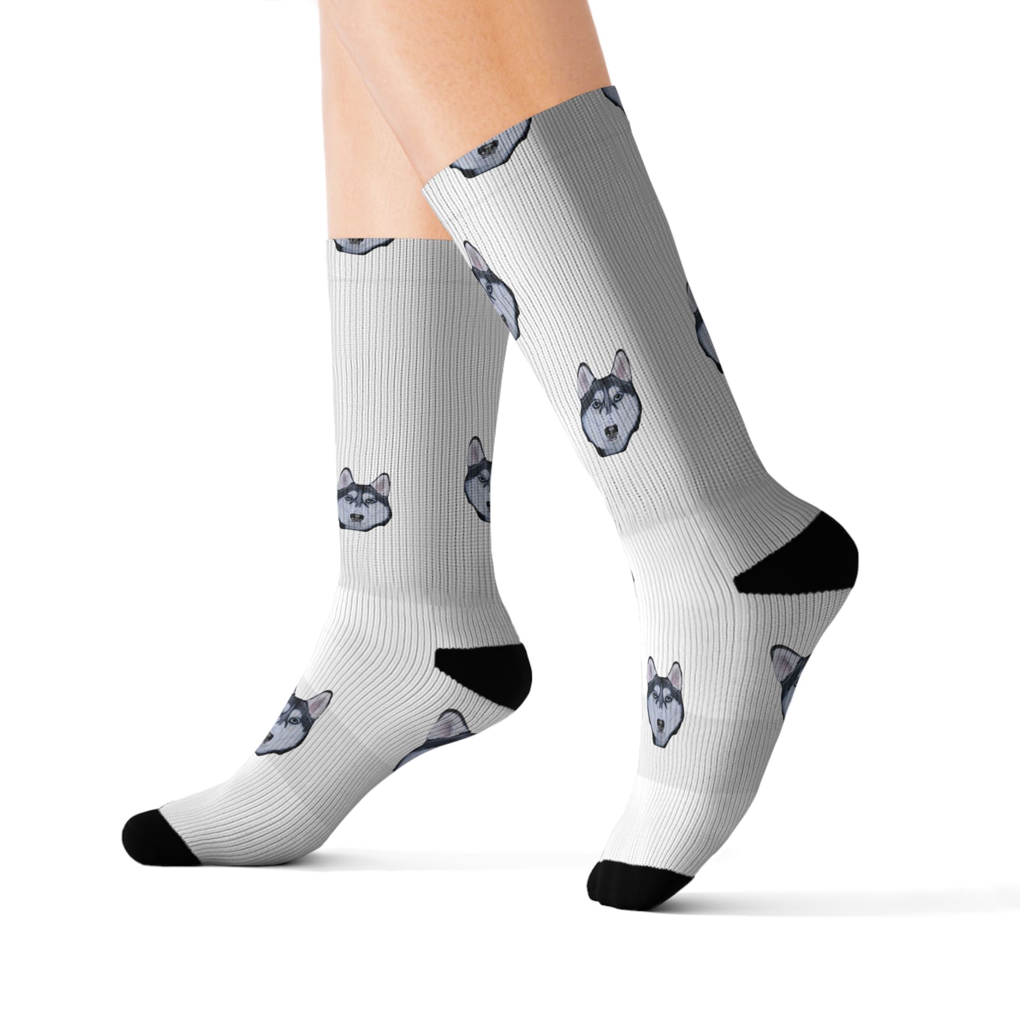 Husky Print Fleece Socks: Novelty Animal Lover Gift