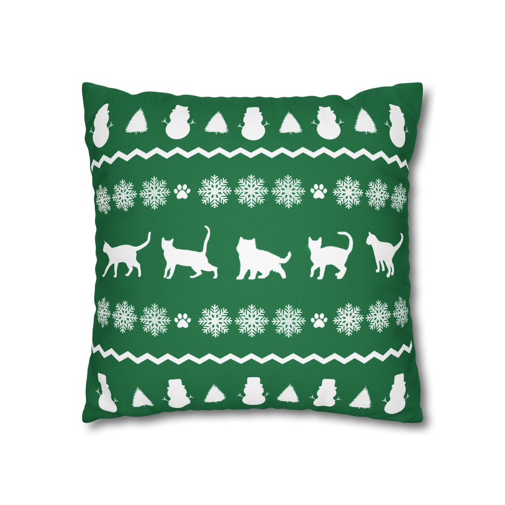 Black Cat with Red Bow Pillowcase - Green Background | Spun Polyester Square Pillowcase