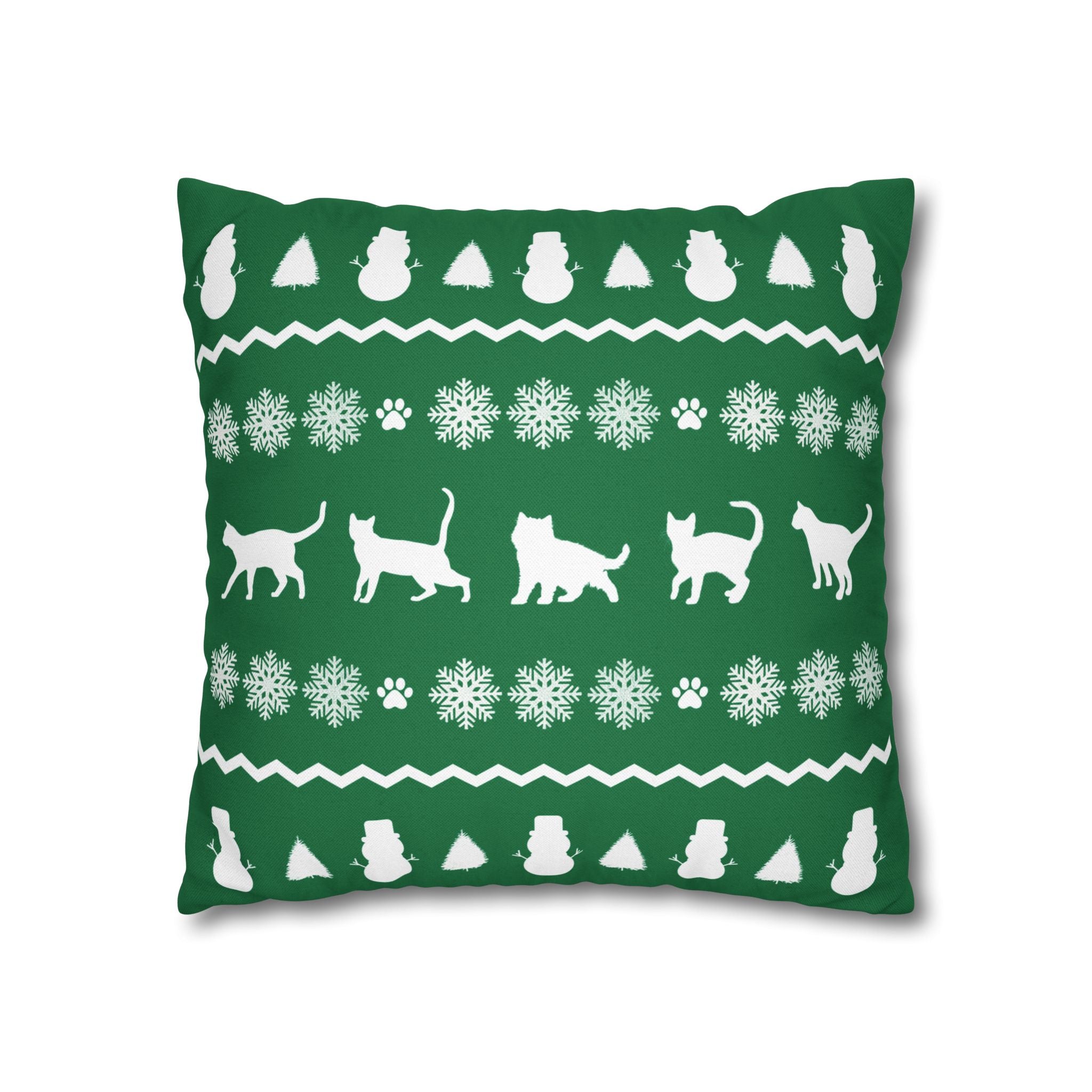 Black Cat with Red Bow Pillowcase - Green Background | Spun Polyester Square Pillowcase
