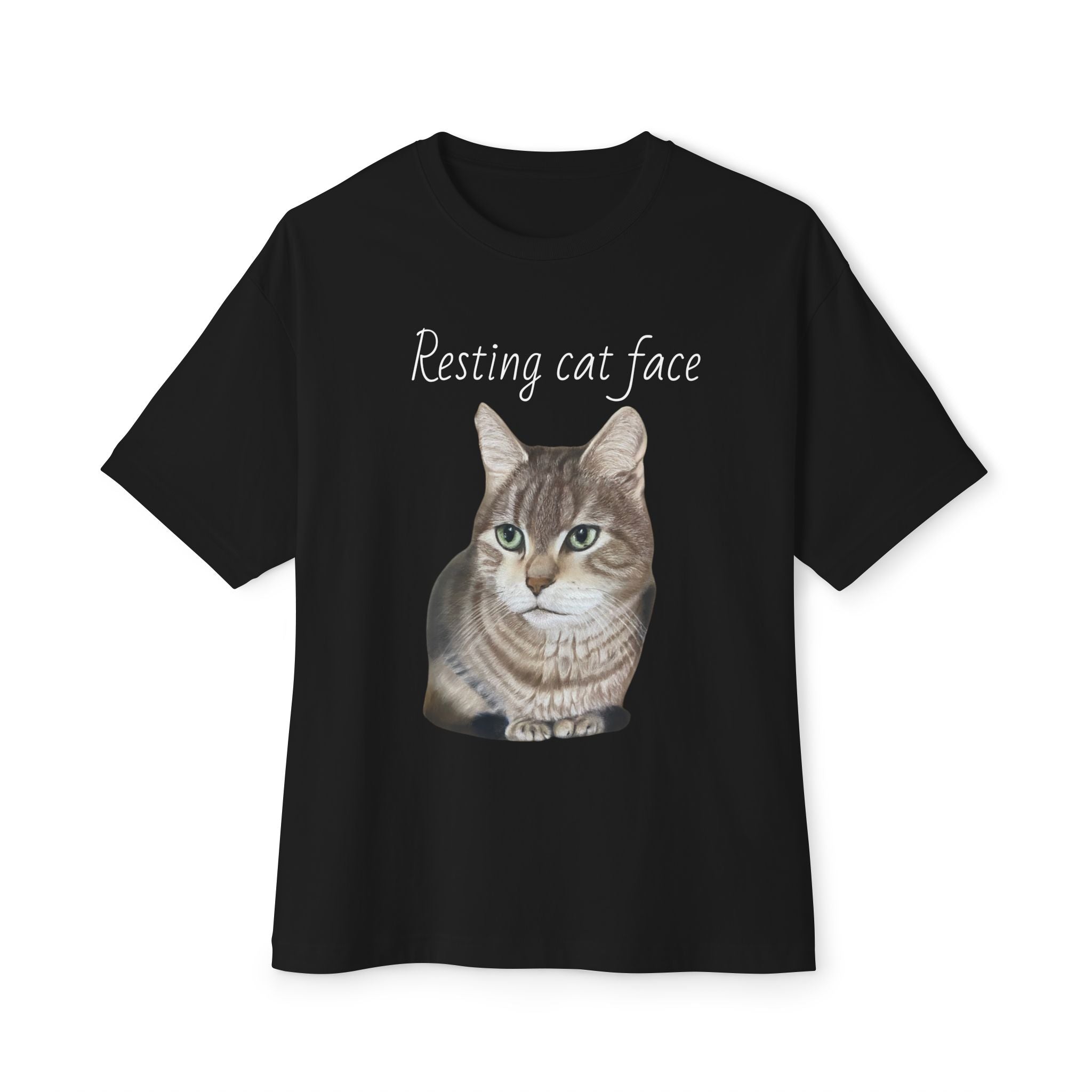 Resting Cat Face Oversized Tee, Unisex Cat Lover Shirt, Funny Pet T-Shirt, Gift for Cat Lovers, Casual Streetwear