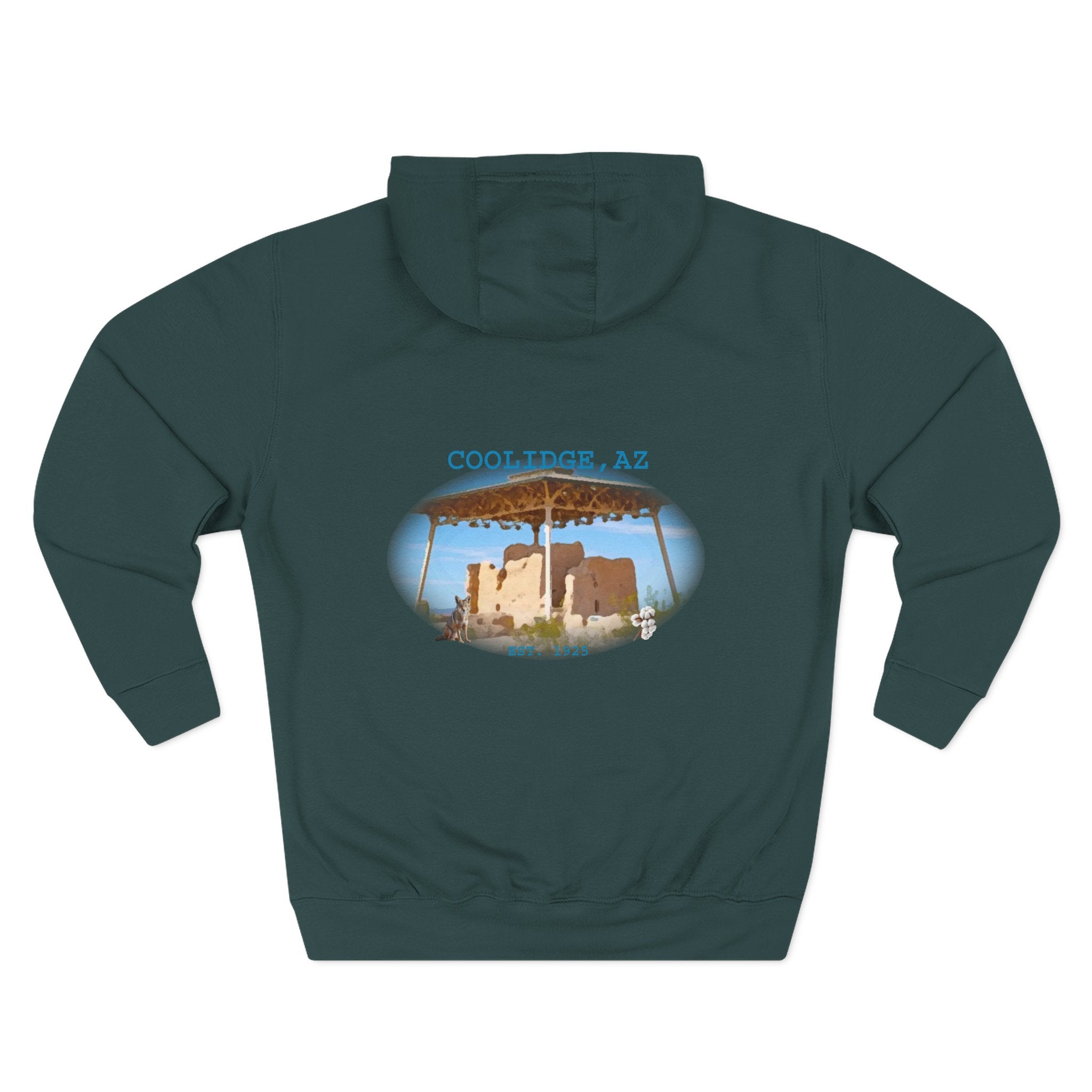 Coolidge AZ Fleece Hoodie: Arizona Star, Casa Grande Ruins