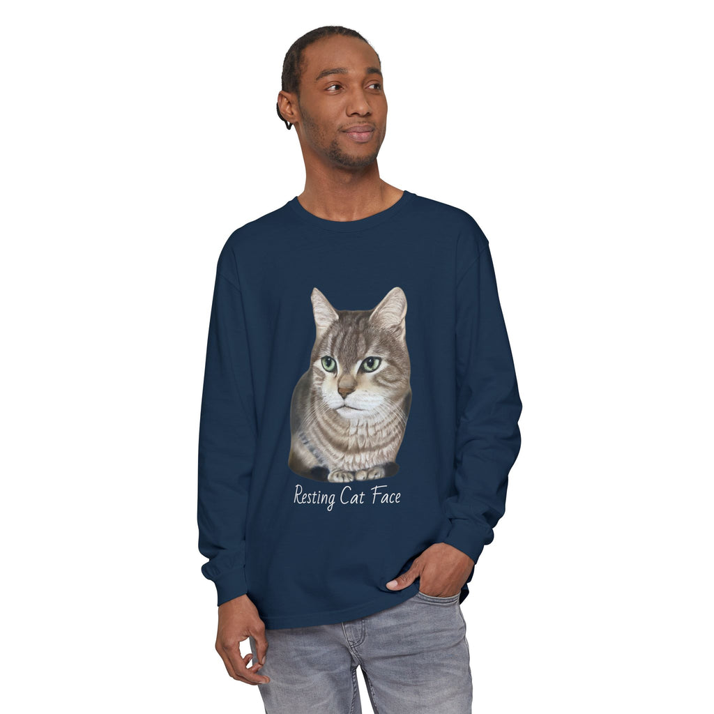 Resting Cat Face Long Sleeve T-Shirt | Soft Unisex Tee, Cat Lover Gift, Cozy Sweatshirt, Animal Lover Apparel, Cute Graphic Tee