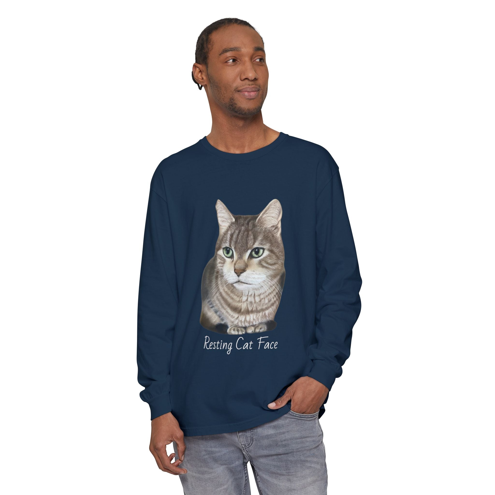 Resting Cat Face Long Sleeve T-Shirt | Soft Unisex Tee, Cat Lover Gift, Cozy Sweatshirt, Animal Lover Apparel, Cute Graphic Tee