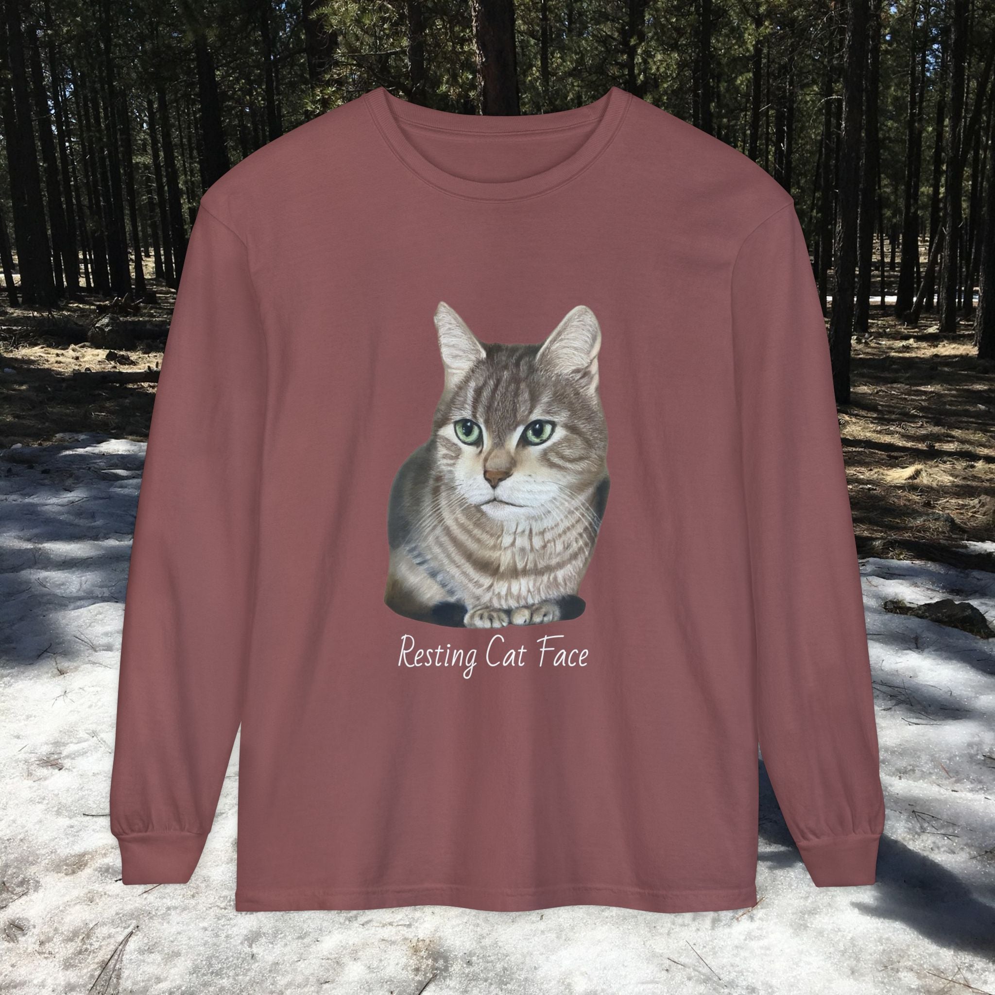 Resting Cat Face Long Sleeve T-Shirt | Soft Unisex Tee, Cat Lover Gift, Cozy Sweatshirt, Animal Lover Apparel, Cute Graphic Tee