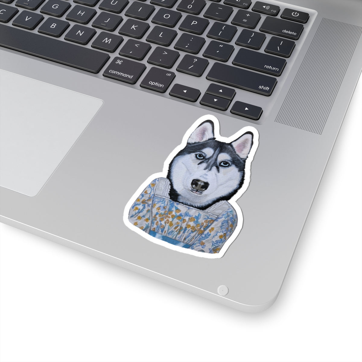 Funny Husky Wearing Jane Austen Style Dress Kiss-Cut Sticker