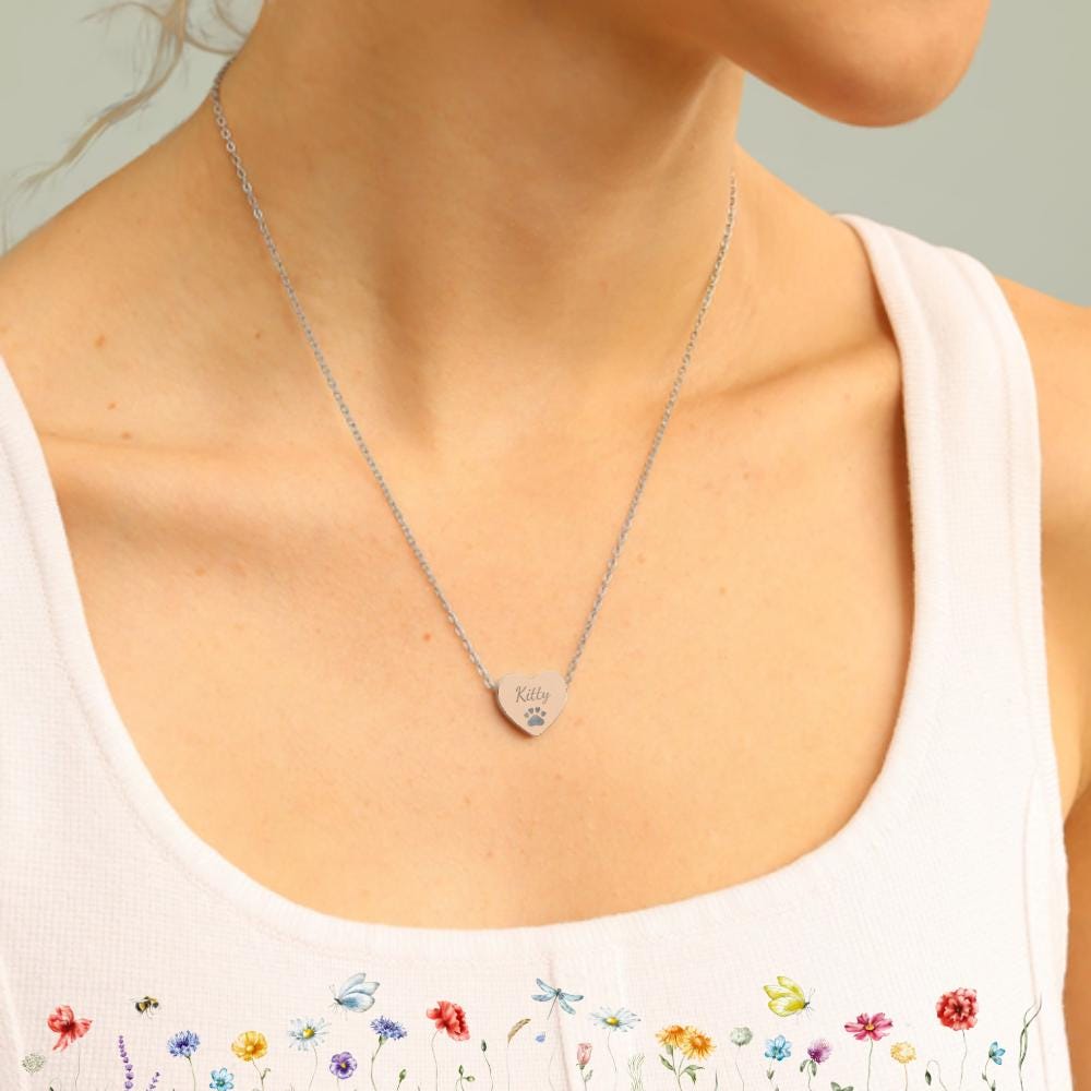 Personalized Heart Necklace (Engraving) with Paw Print