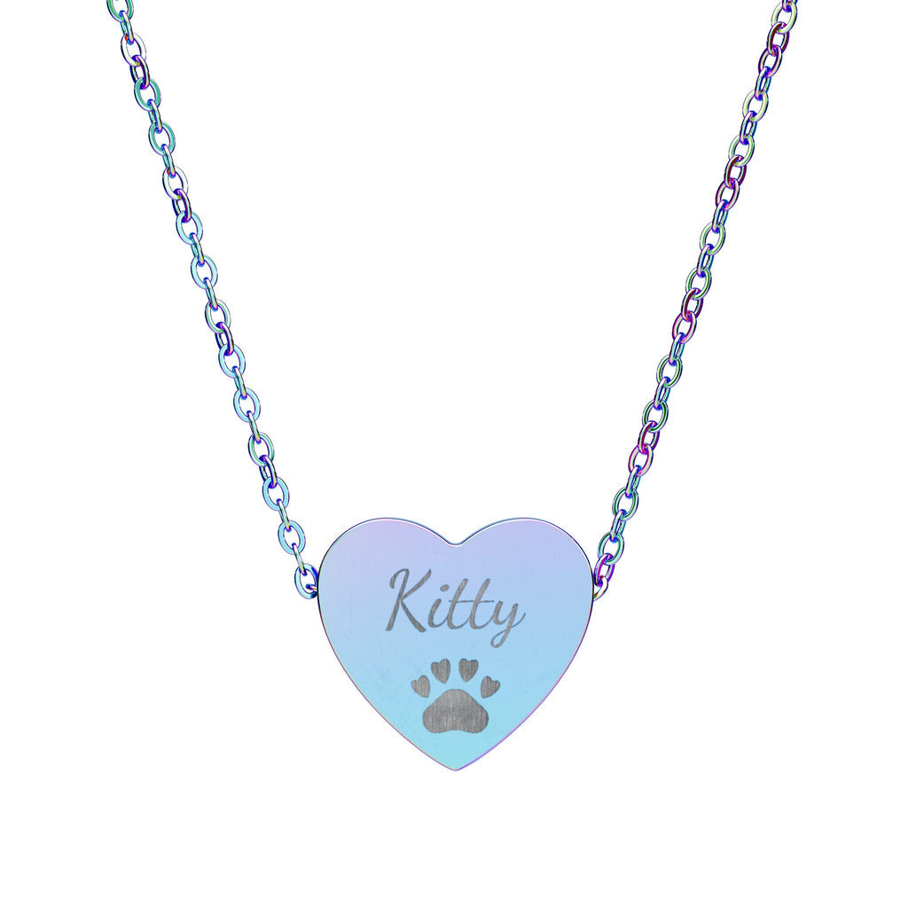Personalized Heart Necklace (Engraving) with Paw Print