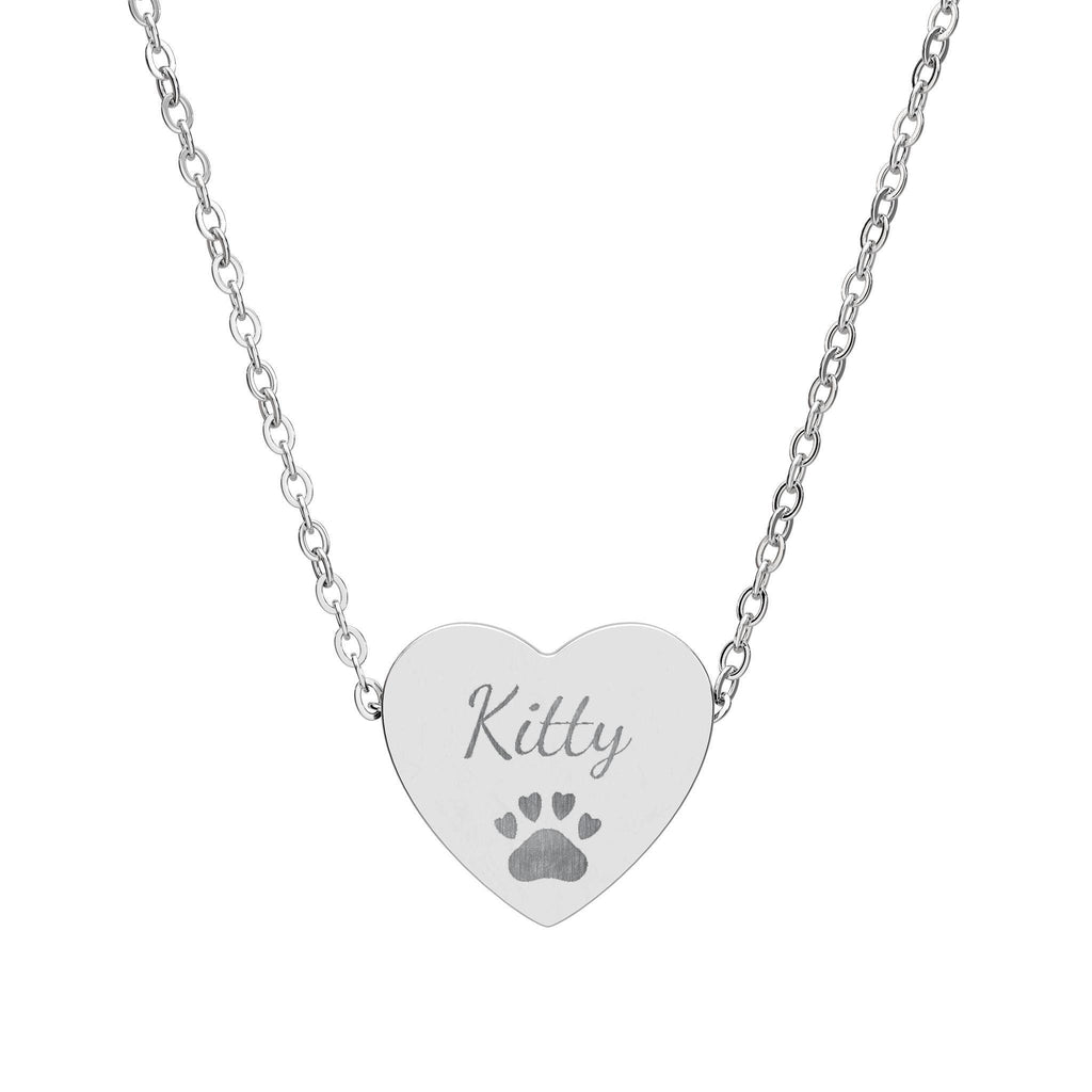 Personalized Heart Necklace (Engraving) with Paw Print