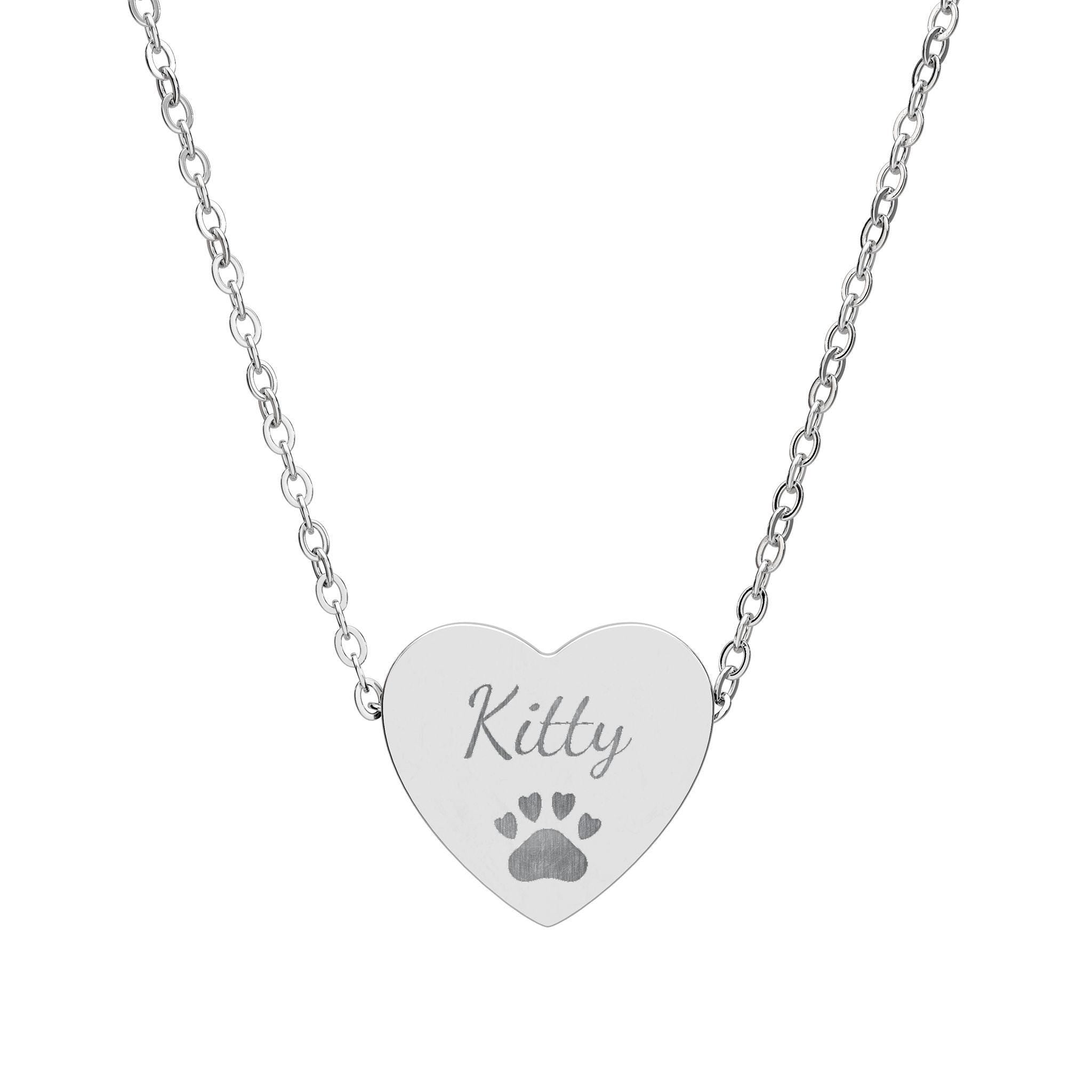 Personalized Heart Necklace (Engraving) with Paw Print