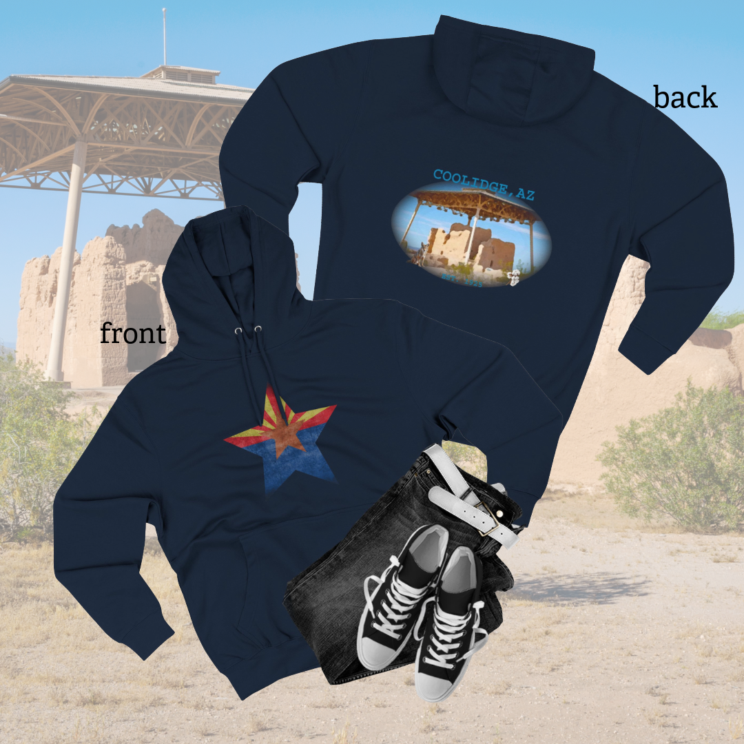 Coolidge AZ Fleece Hoodie: Arizona Star, Casa Grande Ruins
