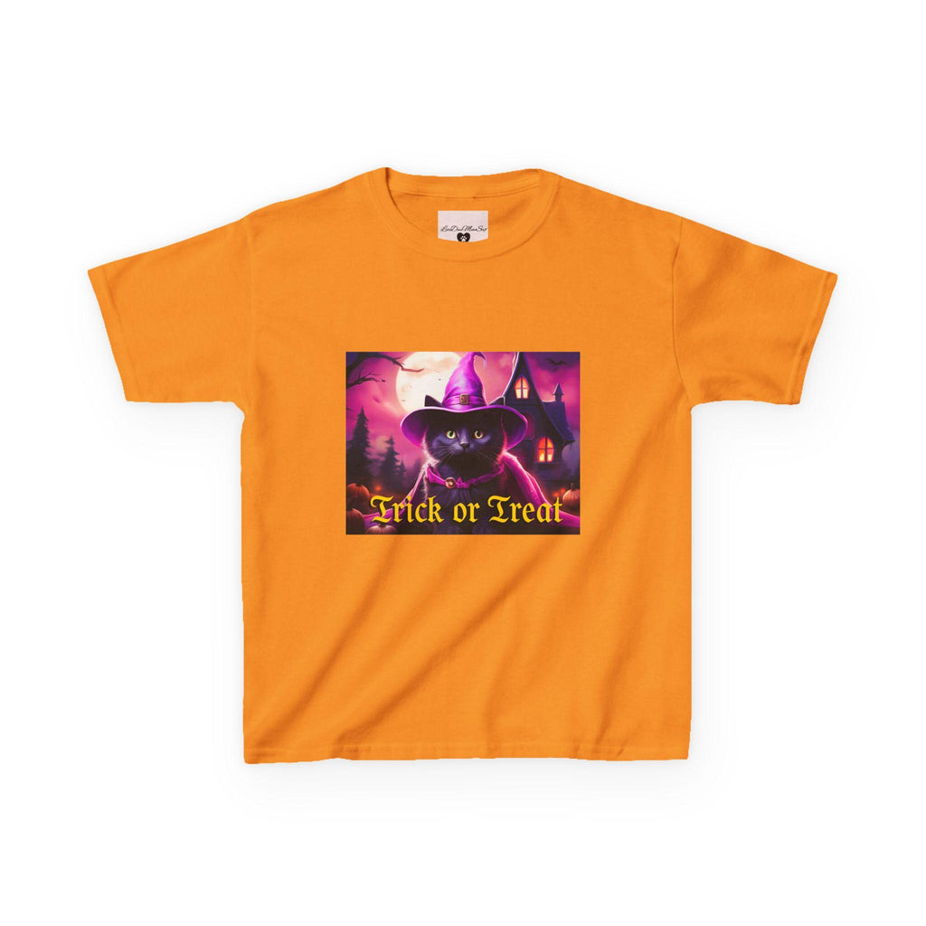 Kids Halloween Tee with Black Cat "Trick or Treat" Design for Spooky Fun
