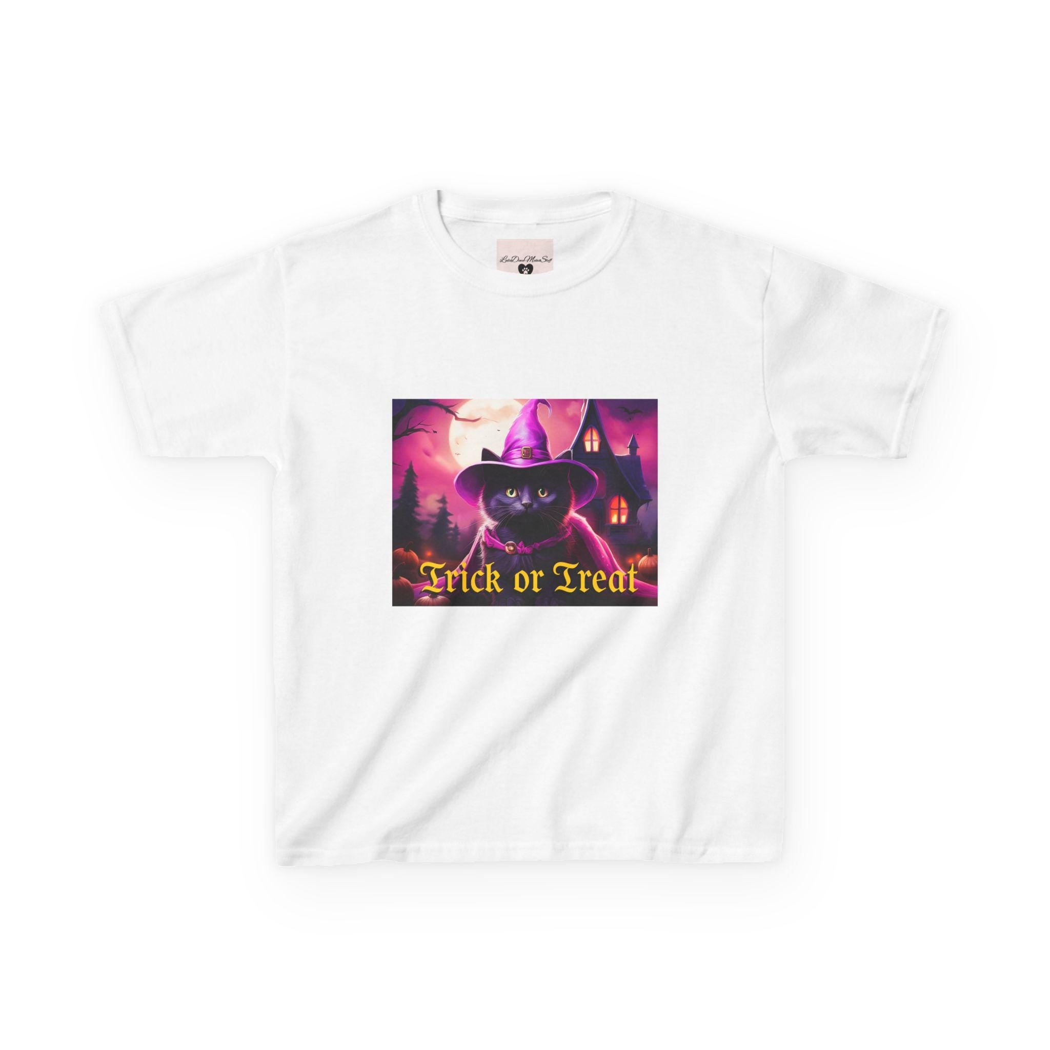 Kids Halloween Tee with Black Cat "Trick or Treat" Design for Spooky Fun