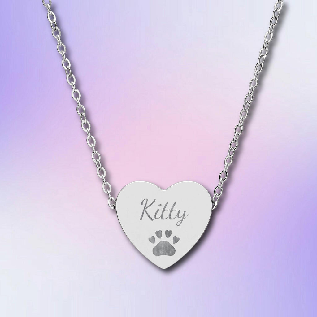Personalized Heart Necklace (Engraving) with Paw Print