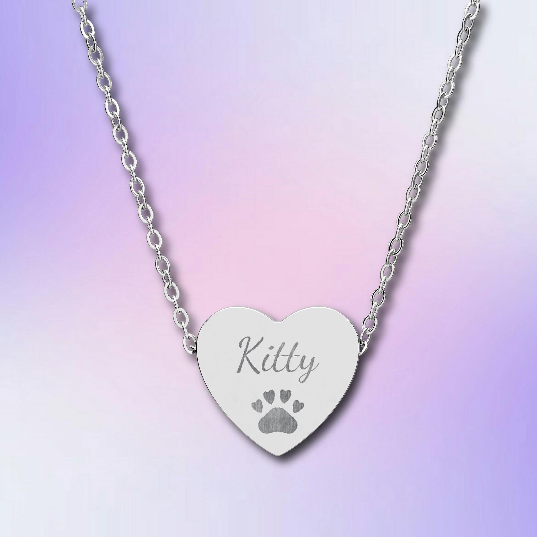 Personalized Heart Necklace (Engraving) with Paw Print