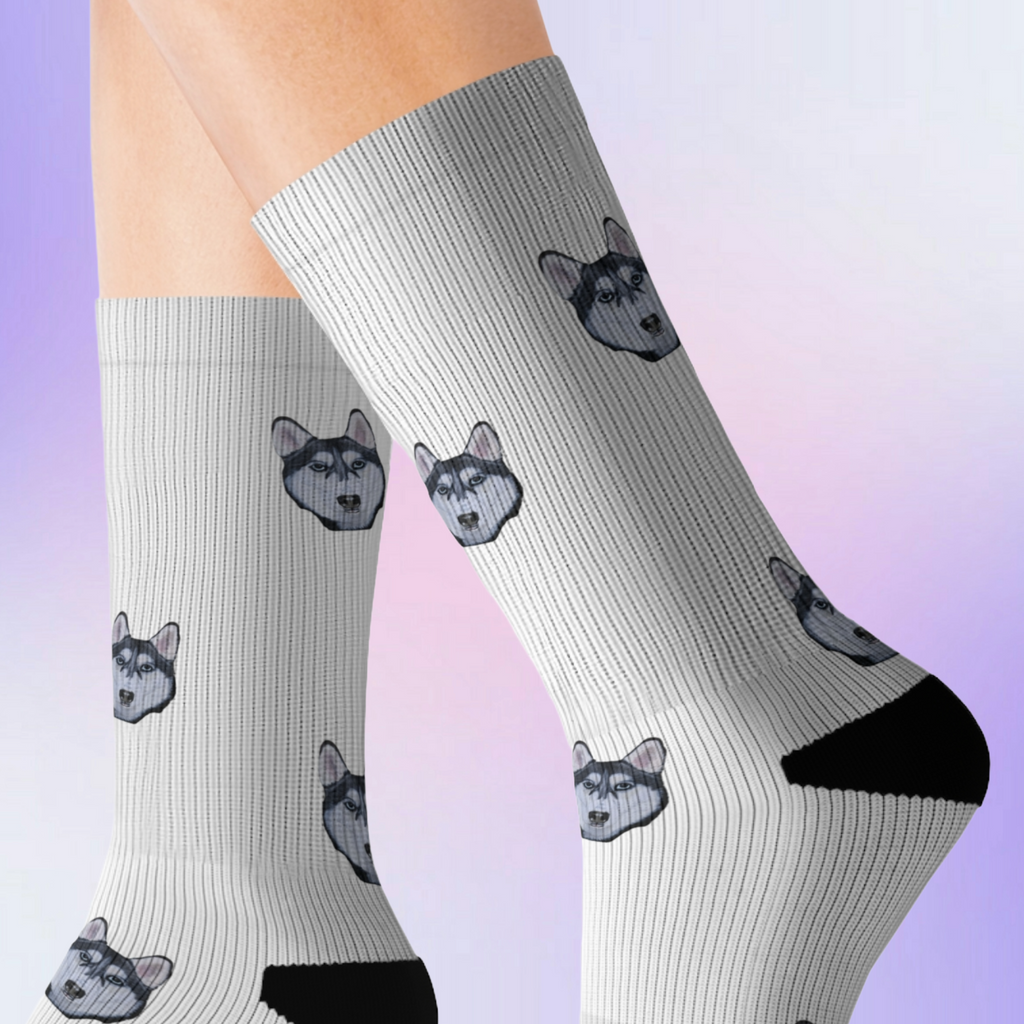 Husky Print Fleece Socks: Novelty Animal Lover Gift