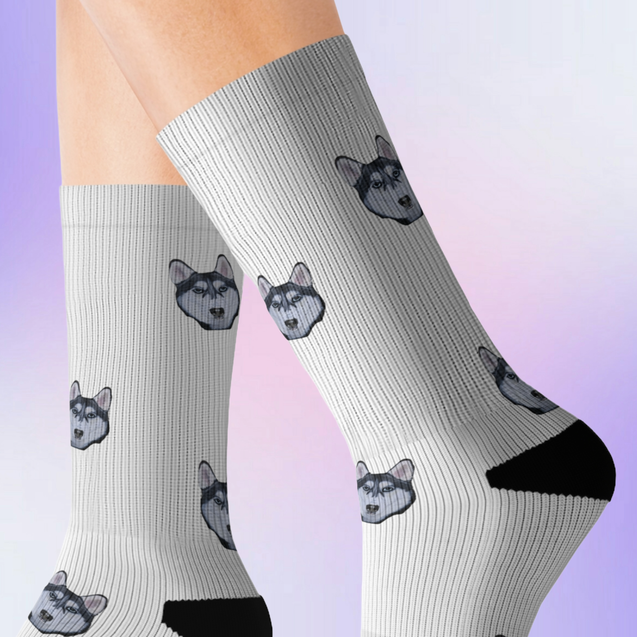 Husky Print Fleece Socks: Novelty Animal Lover Gift